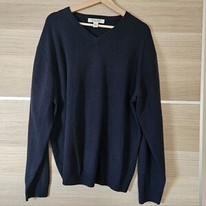 Pronto Uomo 100% Cashmere V-Neck Sweater Men’s Large Navy Blue Fine Knit